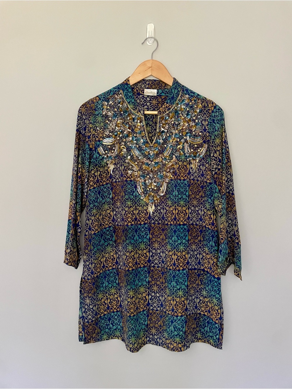Christina Navy & Teal Embellished Tunic with Gold Accents